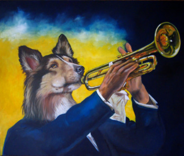 Peinture intitulée "Trompette de la ren…" par Brataine, Œuvre d'art originale, Huile