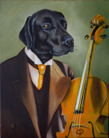 Peinture intitulée "Saxo le violoncelle" par Brataine, Œuvre d'art originale, Huile