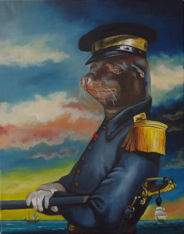 Painting titled "L'officier de marine" by Brataine, Original Artwork, Oil