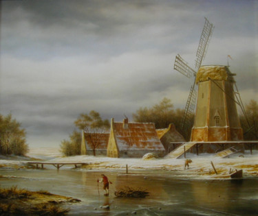 Painting titled "dutch landscape" by Sergei Konyukhov, Original Artwork, Oil