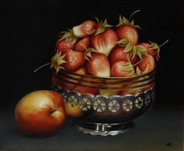 Картина под названием "strawberry with app…" - Sergei Konyukhov, Подлинное произведение искусства, Масло