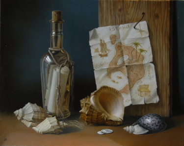 Painting titled "still life with she…" by Sergei Konyukhov, Original Artwork, Oil