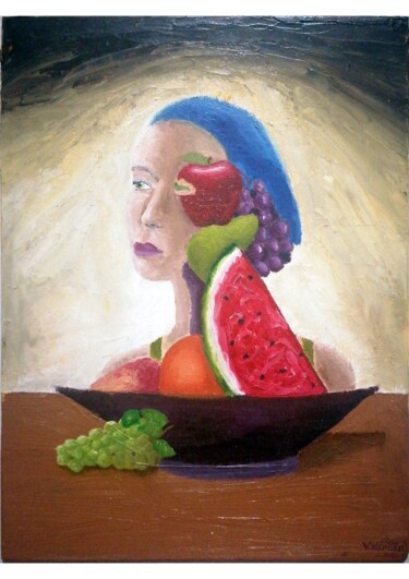 Painting titled "Le bol de fruits" by Braulio Valenciana, Original Artwork, Oil