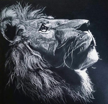 Dessin intitulée "Lion rêveur" par Brenda Desnoulet, Œuvre d'art originale, Crayon