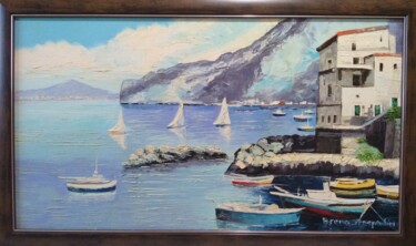 Painting titled "Sorrento, Itália" by Breno Chieppe Traspadini, Original Artwork, Oil Mounted on Wood Stretcher frame