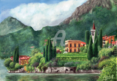 Painting titled "Lago Di Como" by Bretislav Stejskal, Original Artwork, Watercolor