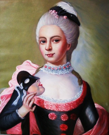 Painting titled "Jeune femme au masq…" by Bmh, Original Artwork, Oil