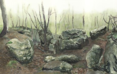 Pittura intitolato "Toohey Rocks" da Brett Buckley, Opera d'arte originale, Acquarello