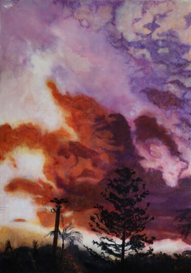 Schilderij getiteld "Power Sky" door Brett Buckley, Origineel Kunstwerk, Acryl Gemonteerd op Houten paneel