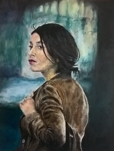 Painting titled "Leila Bekhti" by Jérémy Thai Brèthes, Original Artwork, Oil Mounted on Wood Stretcher frame