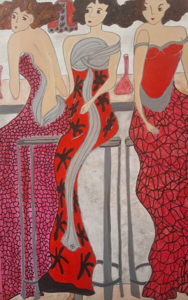 Pintura intitulada "En rouge et gris" por Mildrède Brevet, Obras de arte originais, Óleo Montado em Armação em madeira