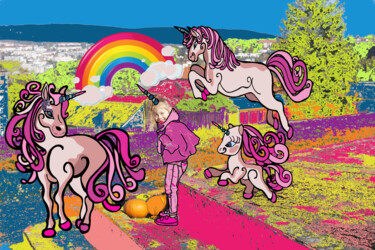 Arts numériques intitulée "licornes" par Mildrède Brevet, Œuvre d'art originale, Travail numérique 2D