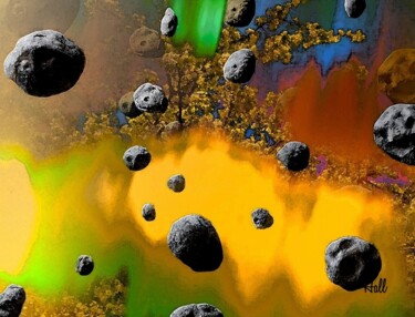 Digitale Kunst getiteld "Asteroids in the Ea…" door Brian W. Hall, Origineel Kunstwerk, 2D Digital Work