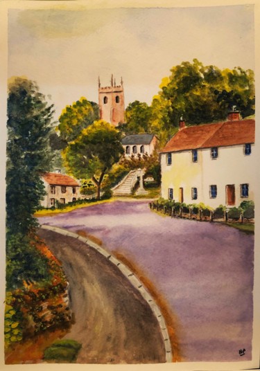 Painting titled "Cornish Village" by Brian Pounder, Original Artwork, Acrylic