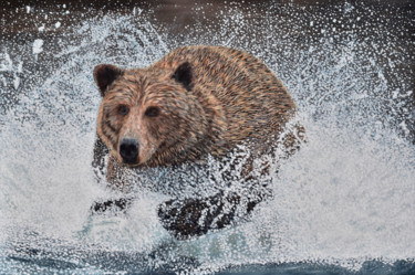 Malerei mit dem Titel "grizzly-bear-runnin…" von Brian Sloan, Original-Kunstwerk, Acryl