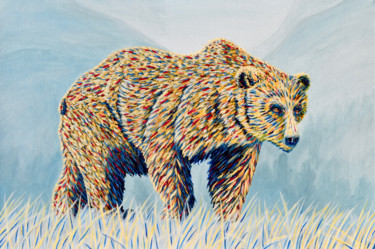 Painting titled "Colorful Bear in th…" by Brian Sloan, Original Artwork, Acrylic