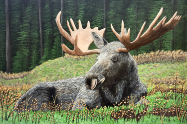 Peinture intitulée "Moose in the Forest" par Brian Sloan, Œuvre d'art originale, Acrylique