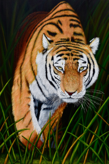 Картина под названием "Tiger in the Grass" - Brian Sloan, Подлинное произведение искусства, Акрил