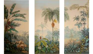 Painting titled "triptyque-ylang.png" by Les Décors Des Mers Du Sud, Original Artwork, Oil