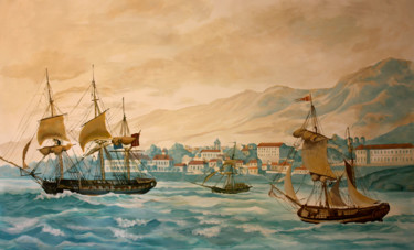 Painting titled "vue-rade-de-saint-d…" by Les Décors Des Mers Du Sud, Original Artwork
