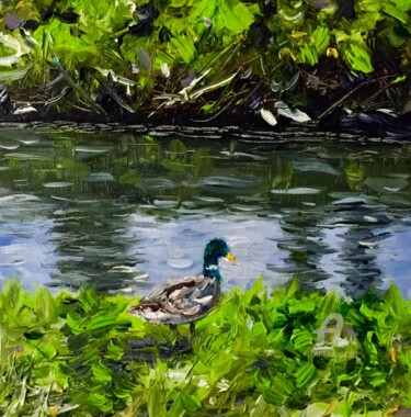 Peinture intitulée "Just a duck" par Brice Rota, Œuvre d'art originale, Huile Monté sur Carton