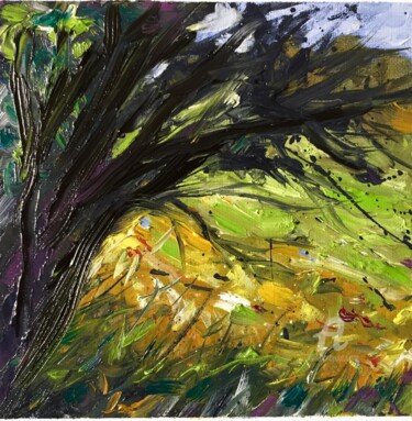 Pintura intitulada "Old tree , August 22" por Brice Rota, Obras de arte originais, Óleo Montado em Cartão