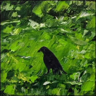 Painting titled "Maitre corbeau et c…" by Brice Rota, Original Artwork, Oil Mounted on Cardboard