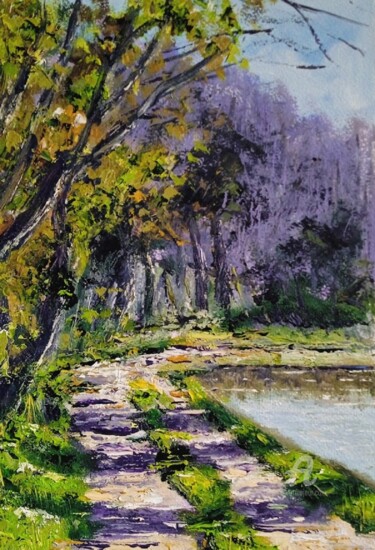 Painting titled "Canal du Berry" by Brice Rota, Original Artwork, Oil