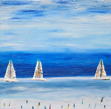 Painting titled "Ocean bleu" by Bridg', Original Artwork, Oil Mounted on Wood Stretcher frame