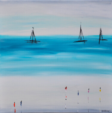 Painting titled "Balade en mer" by Bridg', Original Artwork, Oil Mounted on Wood Stretcher frame