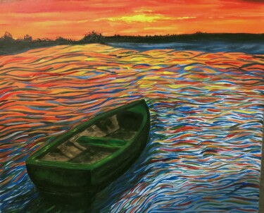LA BARQUE AU CREPUSCULE Peinture intitulée "LA BARQUE AU CREPUS…" par Hubert Bridoux, Œuvre d'art originale, Acrylique
