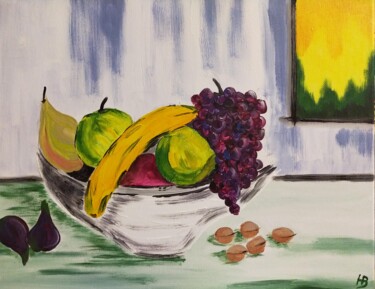 Painting titled "La coupe de fruits" by Hubert Bridoux, Original Artwork, Acrylic