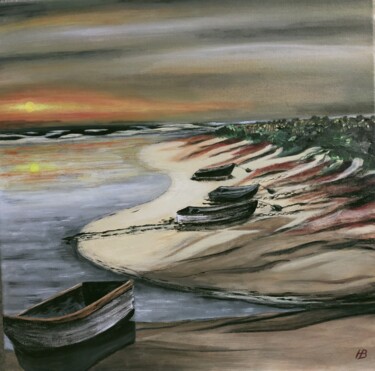 Peinture intitulée "Barques à l'échouag…" par Hubert Bridoux, Œuvre d'art originale, Acrylique