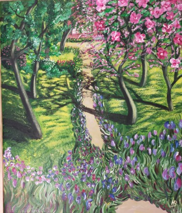 Painting titled "Ballade à Giverny" by Hubert Bridoux, Original Artwork, Acrylic Mounted on Wood Stretcher frame