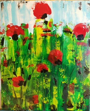 Painting titled "Coquelicots1" by Hubert Bridoux, Original Artwork, Acrylic