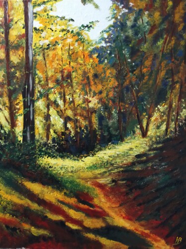 Pintura intitulada "Automne en forêt 2" por Hubert Bridoux, Obras de arte originais, Acrílico