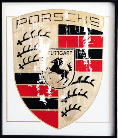 Peinture intitulée "The worn gold Porsc…" par Fabrice Vandevelde, Œuvre d'art originale, Pochoir Monté sur Châssis en bois