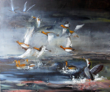 Peinture intitulée "Soir d'orage 50x60…" par Brigitte Dalle, Œuvre d'art originale, Huile