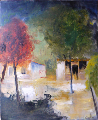 Pittura intitolato "Abri à bois  50x60…" da Brigitte Dalle, Opera d'arte originale, Olio