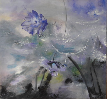 Malerei mit dem Titel "clématite bleue" von Brigitte Dalle, Original-Kunstwerk, Öl
