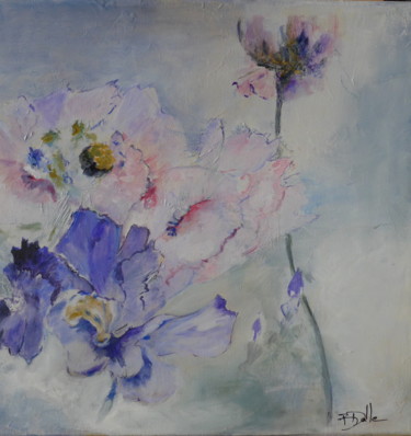Peinture intitulée "iris violet et pavo…" par Brigitte Dalle, Œuvre d'art originale, Huile