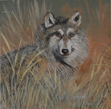 Peinture intitulée "Regard de loup" par Brigitte Didier (Biche), Œuvre d'art originale, Acrylique