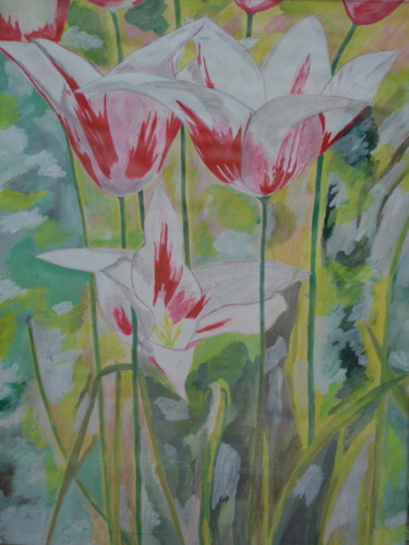 Peinture intitulée "tulipes blanc et ro…" par Brigitte Didier (Biche), Œuvre d'art originale, Acrylique