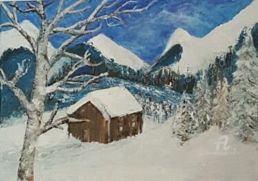 Картина под названием "Neige Montagne et c…" - Brigi'Art, Подлинное произведение искусства, Акрил Установлен на Деревянная р…
