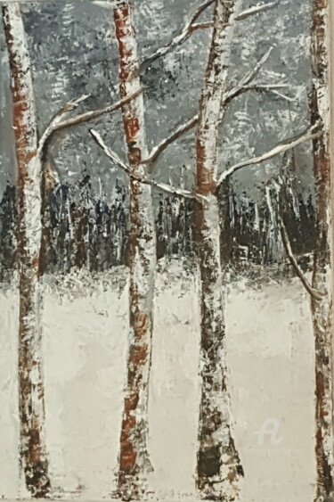 Peinture intitulée "Arbre Neige Bouleau…" par Brigi'Art, Œuvre d'art originale, Acrylique Monté sur Châssis en bois