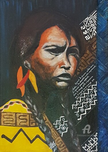 Schilderij getiteld "Indienne WAKANDA, P…" door Brigi'Art, Origineel Kunstwerk, Acryl