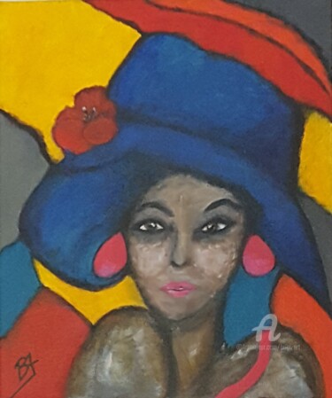 Painting titled "Femme Rayon Chapeau…" by Brigi'Art, Original Artwork, Acrylic