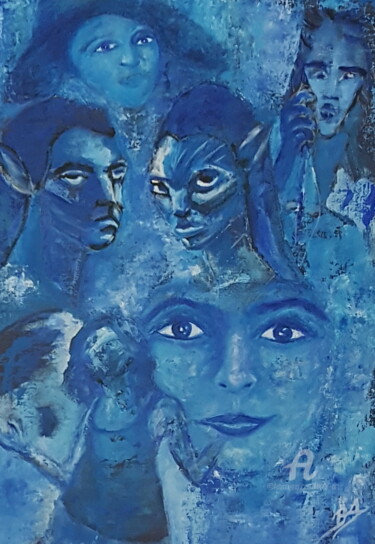 Malerei mit dem Titel "Bleu Avatar" von Brigi'Art, Original-Kunstwerk, Acryl