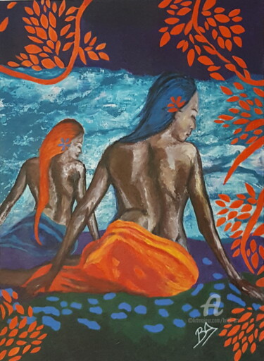 Painting titled "Sirėnes Inspiration…" by Brigi'Art, Original Artwork, Acrylic