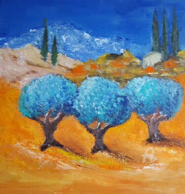 Painting titled "Arbres Oliviers Pro…" by Brigi'Art, Original Artwork, Acrylic